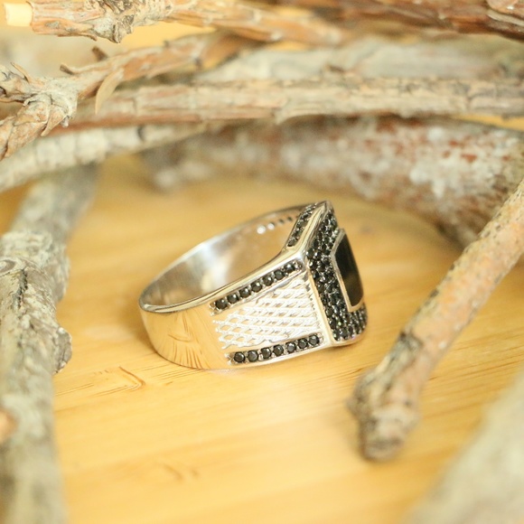 925 S S Men's Ring Natural Onyx &Cubic - Picture 6 of 8
